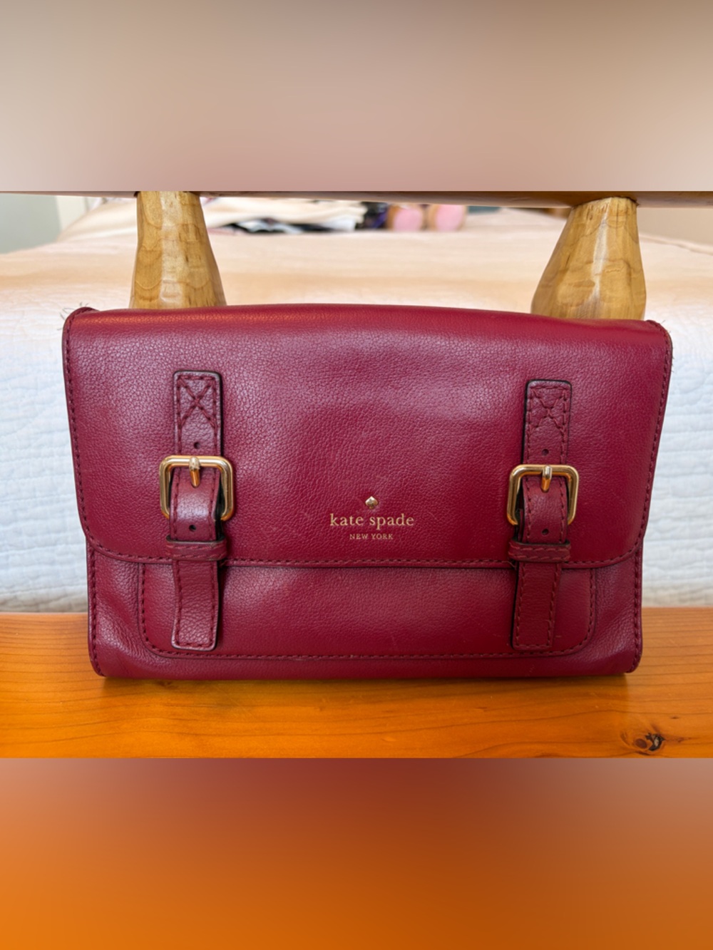 kate spade Deep Red Leather with Gold Buckle Accents